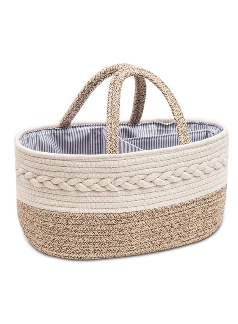 ORiTi Baby Diaper Caddy Organizer, Woven Rope Cotton Nursery Storage Basket - Image 4