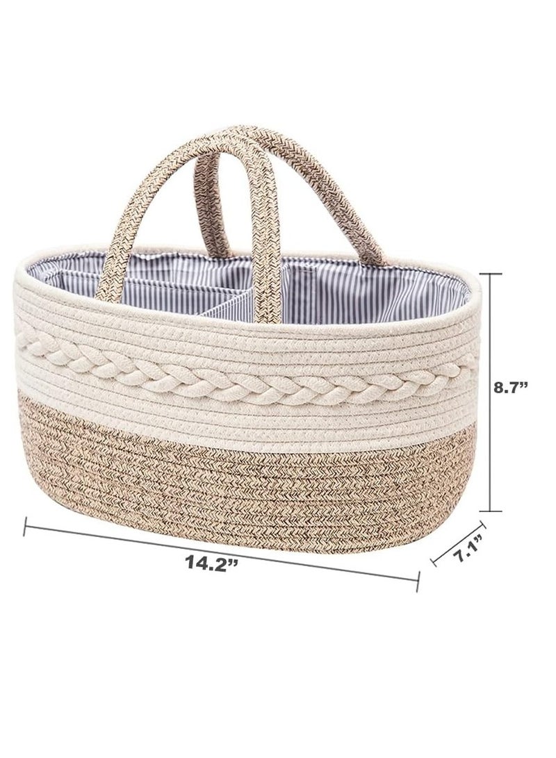 ORiTi Baby Diaper Caddy Organizer, Woven Rope Cotton Nursery Storage Basket - Image 5