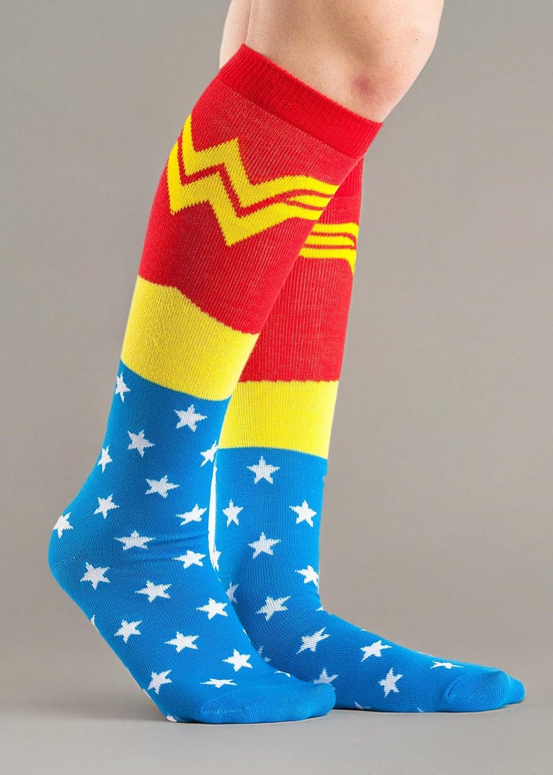 DC Comics Wonder Woman Lighter Blue Uniform Womens Knee High Socks Shoe Size 4-10 - Image 3
