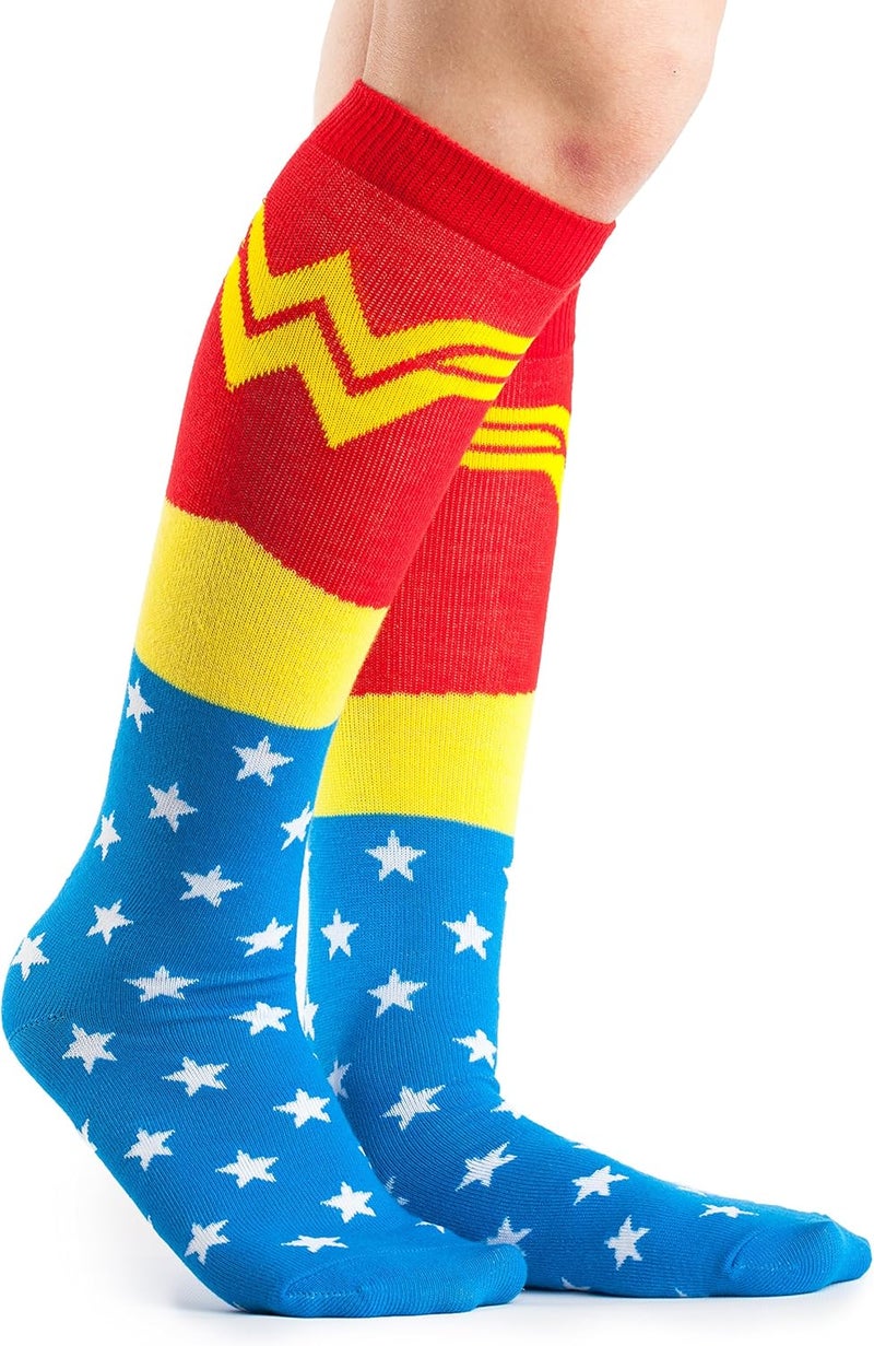 DC Comics Wonder Woman Lighter Blue Uniform Womens Knee High Socks Shoe Size 4-10 - Image 1