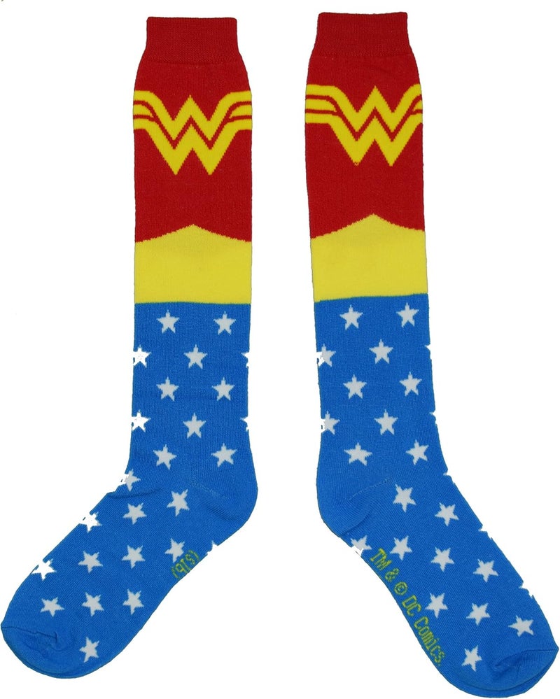 DC Comics Wonder Woman Lighter Blue Uniform Womens Knee High Socks Shoe Size 4-10 - Image 2