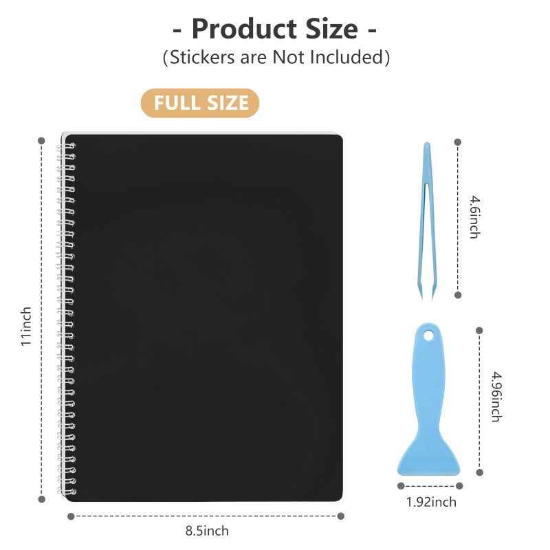 Ruatu Large Reusable Sticker Book Collecting Album 8.5Ã—11 Inch Sticker Collection Storage Book with 40 Sheets Blank Release Paper, Restickable Stickers Organizer Notebook with Tools (Black) - Image 3