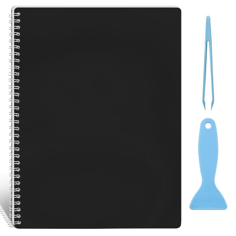 Ruatu Large Reusable Sticker Book Collecting Album 8.5Ã—11 Inch Sticker Collection Storage Book with 40 Sheets Blank Release Paper, Restickable Stickers Organizer Notebook with Tools (Black) - Image 1