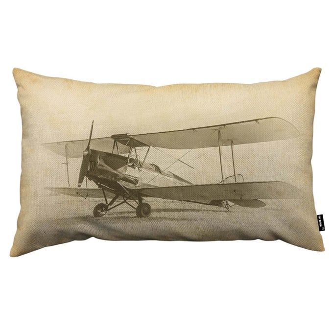 OLD VINTAGE AIRPLANE THROW PILLOW CASE CUSHION COVER AIR TRAVEL WITH BIPLANE AT AIRFIELD RETRO AVIATION AIRCRAFT LINEN COUCH BED SOFA CAR WAIST CUSHION COVER 12 X 20 INCH