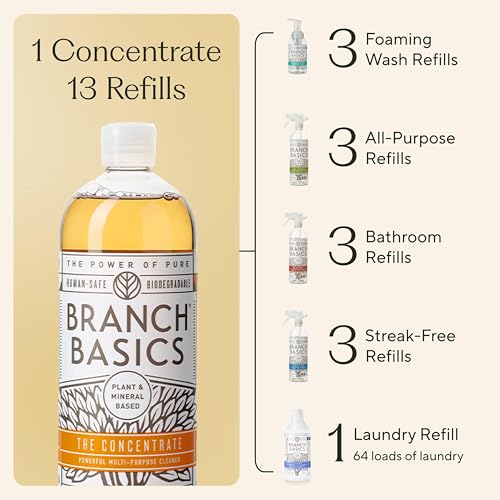 Branch Basics Premium Starter Kit: All Purpose Cleaner, Glass, and Bathroom Cleaner plus our Foaming Wash, and Laundry Bottle (3 Plastic Spray Bottles + Concentrate) Fragrance-Free - Image 5