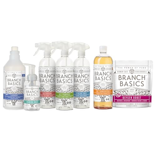 Branch Basics Premium Starter Kit: All Purpose Cleaner, Glass, and Bathroom Cleaner plus our Foaming Wash, and Laundry Bottle (3 Plastic Spray Bottles + Concentrate) Fragrance-Free - Image 1