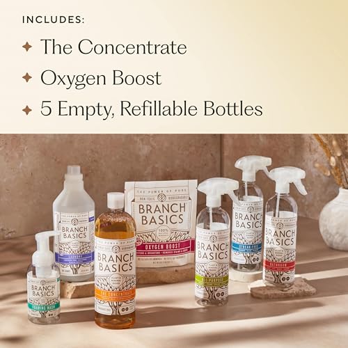 Branch Basics Premium Starter Kit: All Purpose Cleaner, Glass, and Bathroom Cleaner plus our Foaming Wash, and Laundry Bottle (3 Plastic Spray Bottles + Concentrate) Fragrance-Free - Image 3