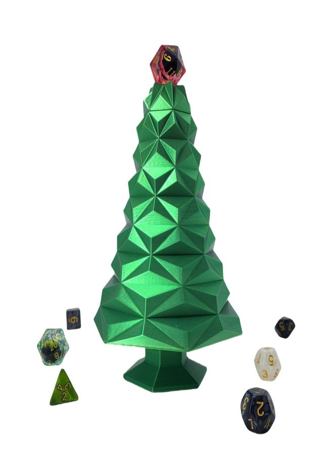 XJPONGC Christmas Tree Green Tree Dice Tower Dungeons and Dragons RPG abletop Roleplaying Game Jail D&D (Random 7PCS D20 Dice Set Included) Green - Image 1