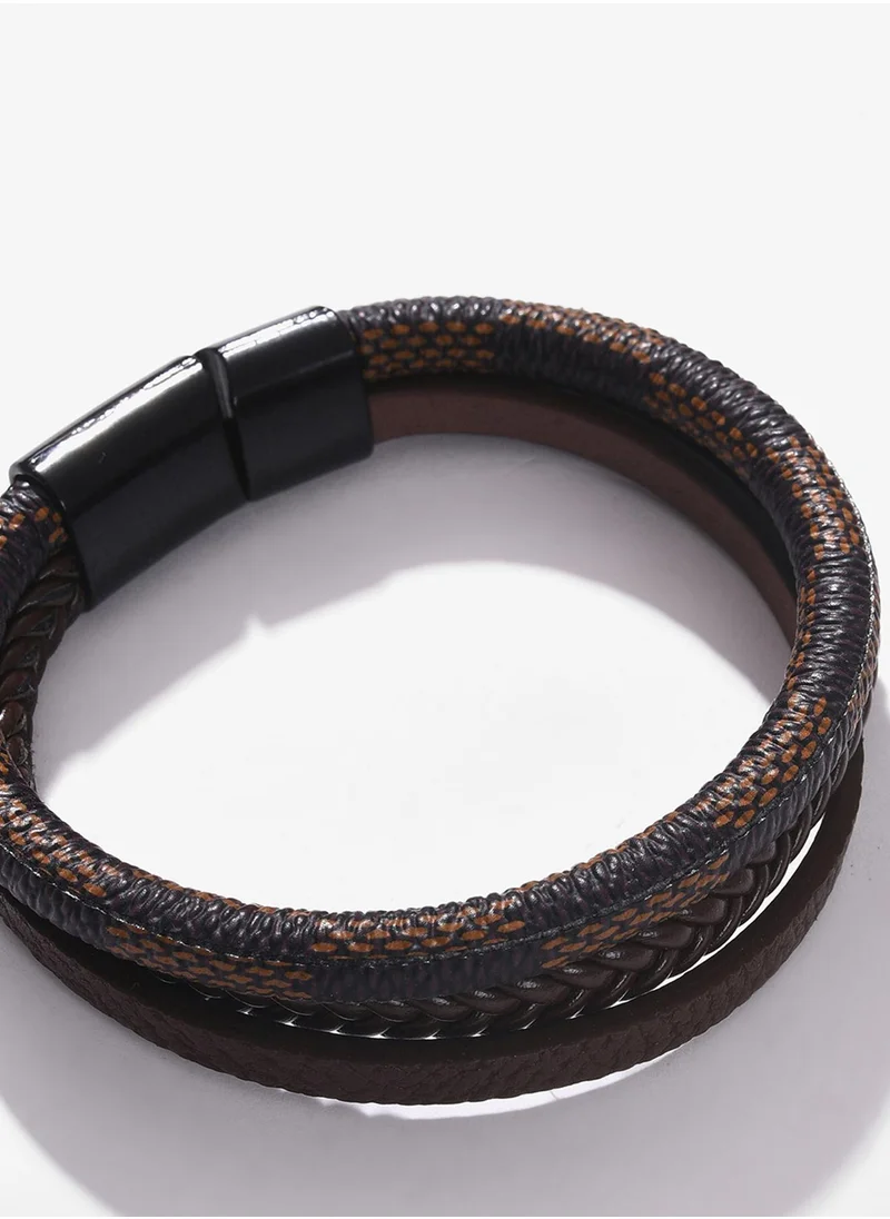 سوهي Brown Animal Print Leather Multistrand Bracelet