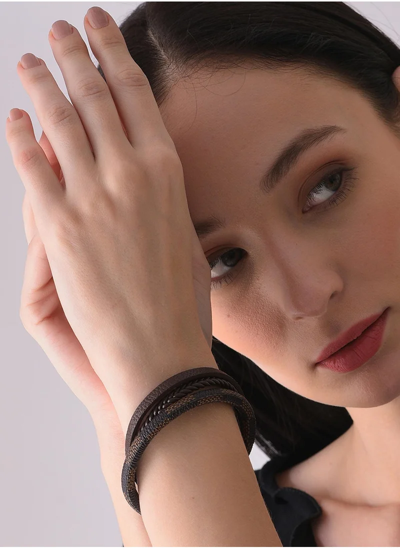 سوهي Brown Animal Print Leather Multistrand Bracelet