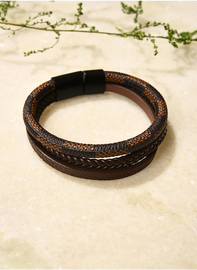 سوهي Brown Animal Print Leather Multistrand Bracelet