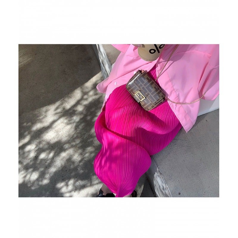 Miyake Pleated Skirt Woman 2024 Autumn Sweater Pair Mid-Length Slit Straight Skirt Rose Skirt - Image 1