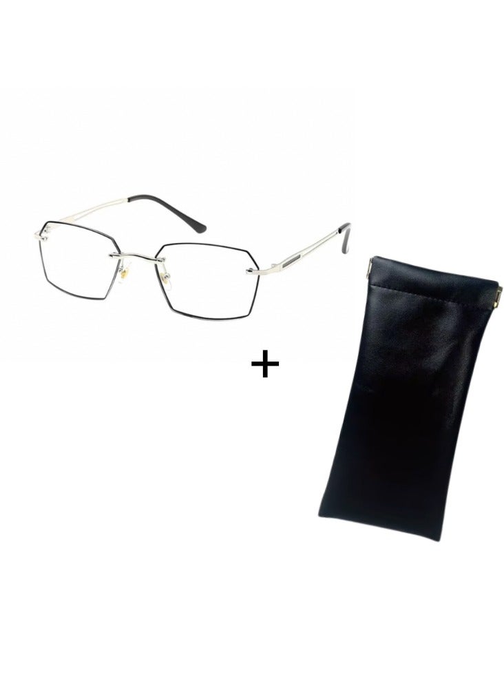 Booma Opticals KRIS + 2.00  Reading Glasses + Leather Case OFFER, Rimless Optical Prescription Glasses & PREMIUM High -End Soft Glasses CASE - Black - Bundle OFFER! - Image 1