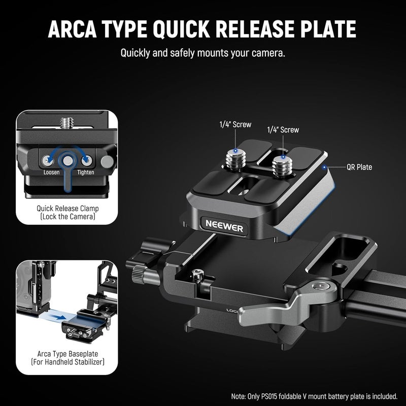Spec upgraded improved quality Foldable V Mount Battery Plate with Arca Type Camera Baseplate for RS4 RS3 Gimbal & Tripod, Lightweight DSLR Camera Video Rig Compatible with SmallRig V Mount Battery & Cage, PS015 Gulf standard sizing alternatives - Image 3