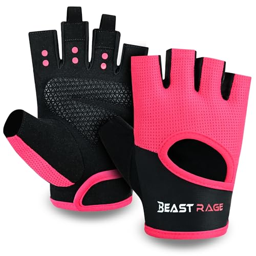 BEAST RAGE Workout Gloves for Men Gym Gloves for Weightlifting Women Fingerless with Palm Protection Padding, Breathable and Lightweight Weight Lifting Glove Cycling Pull Up (Magenta, M) - Image 1