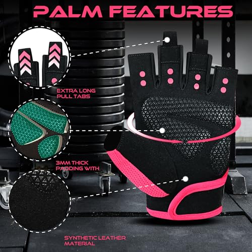BEAST RAGE Workout Gloves for Men Gym Gloves for Weightlifting Women Fingerless with Palm Protection Padding, Breathable and Lightweight Weight Lifting Glove Cycling Pull Up (Magenta, M) - Image 2