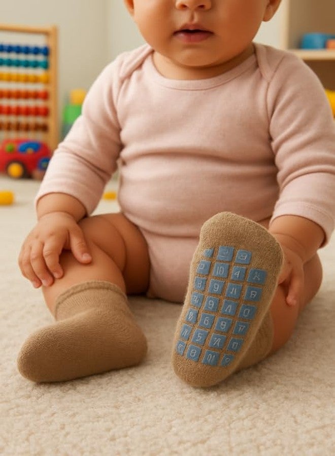 MIKONIKO 2 Pairs Baby Boys Girls Woolen Socks - Winter Warm Anti Slip Grip Socks for Infants 6-12 Months (Brown | Red) - Image 5