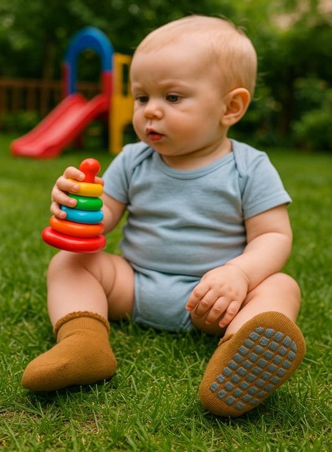 MIKONIKO 2 Pairs Baby Boys Girls Woolen Socks - Winter Warm Anti Slip Grip Socks for Infants 6-12 Months (Brown | Red) - Image 4
