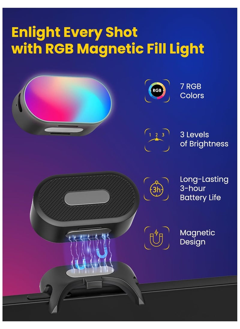 SYOSI - RGB Magnetic Fill Light for Gimbal, LED Video Light, 7 Color Temperature, 3 Brightness Adjustment, 180 Mins Long Lasting, Gradient Mode, Flash Mode 180° Fill Light for AOCHUAN Stabilizer - Image 1