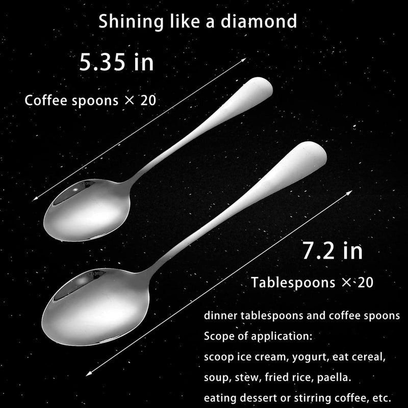 Scent Time 40 Pieces Table Spoons and Coffee Teaspoons Set, Stainless Steel Spoons Silverware, Home Kitchen Cutlery Spoons, Mirror Polished Modern Dessert Spoons - Image 5