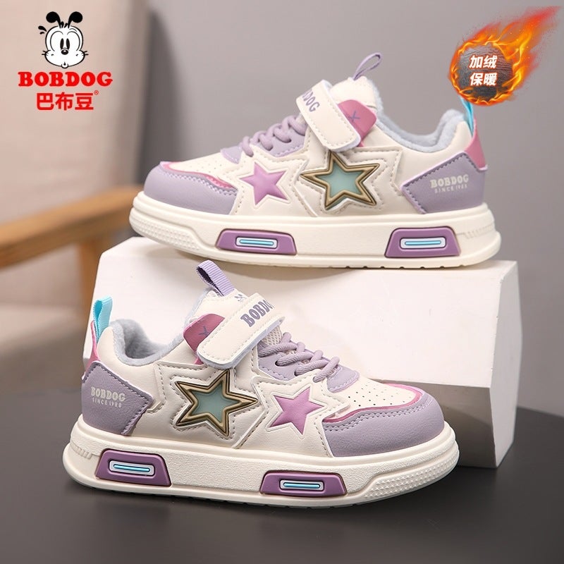 Babu Bean Board Shoes For Boys And Girls 24 New Leather Sneaker Aj Board Shoes Fleece-Lined Children Tide Shoes Warm - Image 5