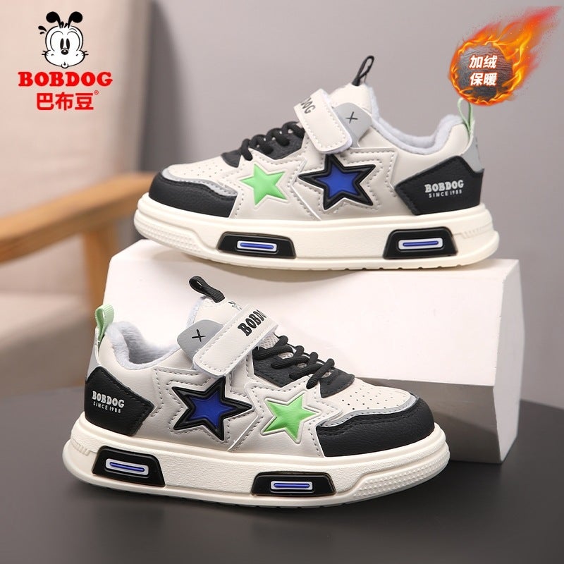 Babu Bean Board Shoes For Boys And Girls 24 New Leather Sneaker Aj Board Shoes Fleece-Lined Children Tide Shoes Warm - Image 4