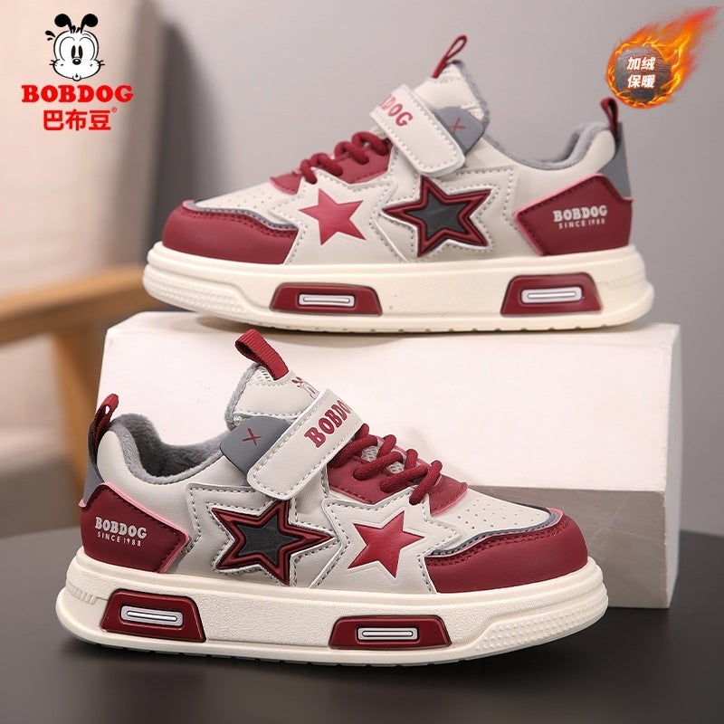 Babu Bean Board Shoes For Boys And Girls 24 New Leather Sneaker Aj Board Shoes Fleece-Lined Children Tide Shoes Warm - Image 1