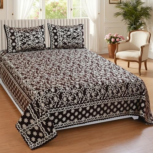 jayvaam Luxury Velvet Bedsheet – King Size Luxury Bed Sheet – Ultra Soft, Cozy & Warm Bedding for Bedroom – Hypoallergenic & Elegant Velvet Texture (Check Mate Coffee BAZE, Velvet Bedsheet) - Image 1