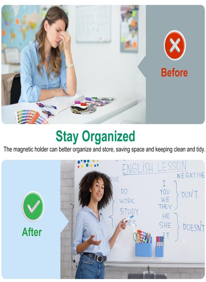 Jeyoon 2 Pack Magnetic Dry Erase Marker Holders,Magnetic Marker Holder Pen Holder for Whiteboard or Fridge Magnet Pencil Cup Storage Organizer for Classroom Office Home Locker and Metal Cabinets-Blue - Image 4
