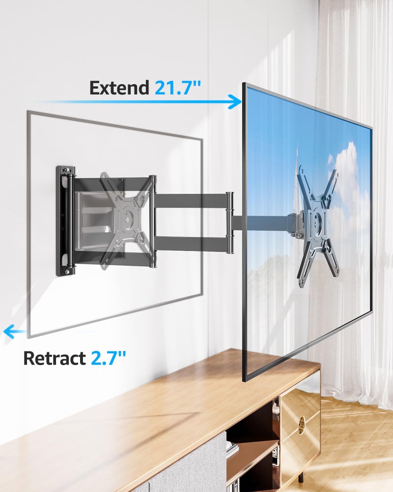 MOUNTUP Full Motion TV Wall Mount for Most 13-42 inch TVs, 21.7'' Long Extension Articulating Arm with Swivel Tilt Rotation, Corner TV Mount Wall Bracket for Monitor, Max VESA 200x200mm, Holds 44 lbs - Image 2