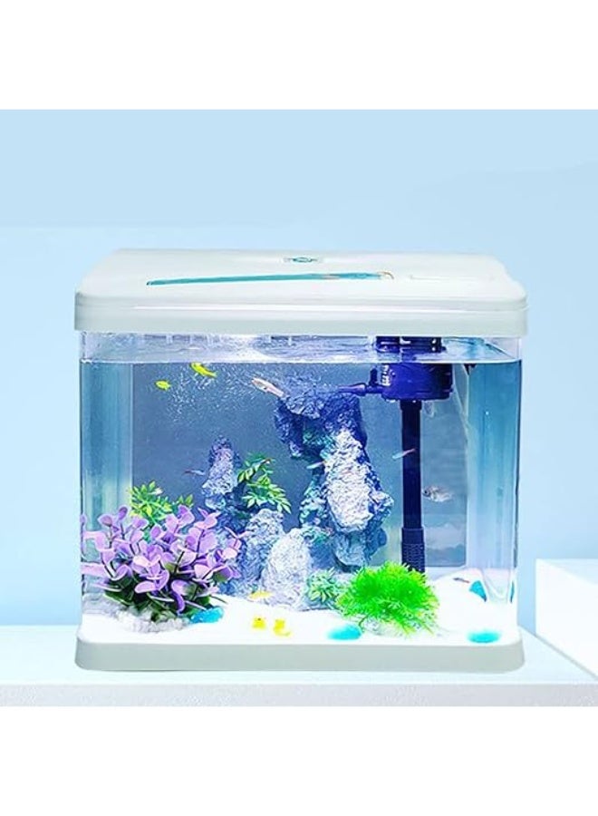 حوض سمك صغير زجاجي أبيض اللون، سمكة سعيدة للمنزل والمكتب - Image 1