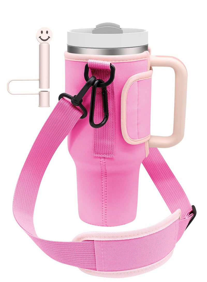 Stanley Water Bottle Bag for Stanley 40 Oz Tumbler with Handle, Stanley Cup Accessories with Adjustable Shoulder Strap, Straw Cover & Carrier Clip for Walking Hiking Camping - Image 1