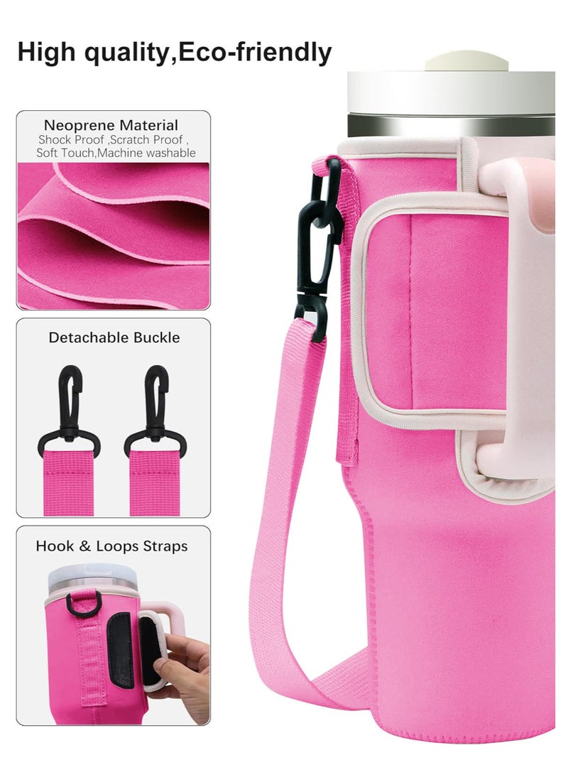Stanley Water Bottle Bag for Stanley 40 Oz Tumbler with Handle, Stanley Cup Accessories with Adjustable Shoulder Strap, Straw Cover & Carrier Clip for Walking Hiking Camping - Image 3