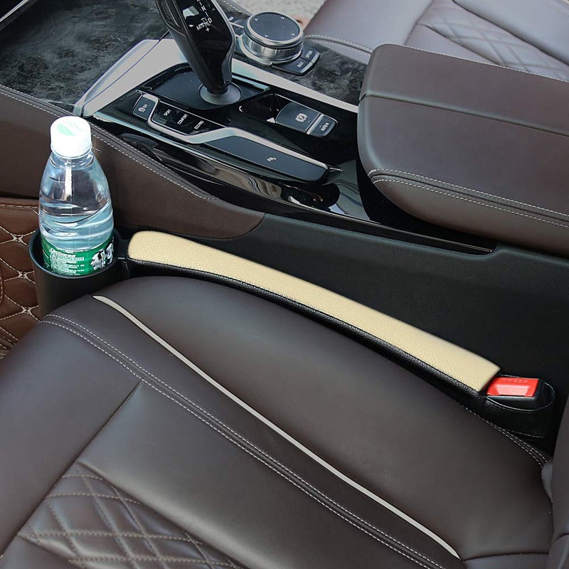 Supin 2 Prices Car Seat Gap Filler Pad PU Leather Console Side Pocket Organizer and one Cup for Cellphone Wallet Coin Key (Black+Beige) - Image 2