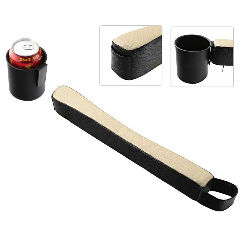 Supin 2 Prices Car Seat Gap Filler Pad PU Leather Console Side Pocket Organizer and one Cup for Cellphone Wallet Coin Key (Black+Beige) - Image 5