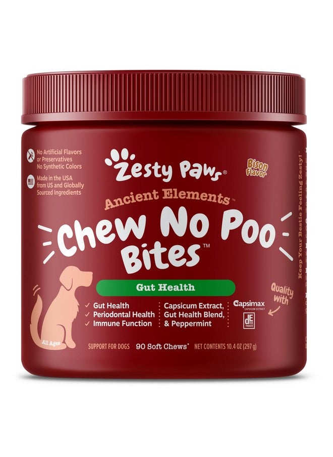 Zesty Paws Chew No Poo Bites For Dogs  Stool Eating Deterrent Soft Chews For Dogs  Gut, Periodontal & Immune System Support  Premium De111 Bacillus Subtilis Probiotic  Ae Bison  90 Count  - Image 1