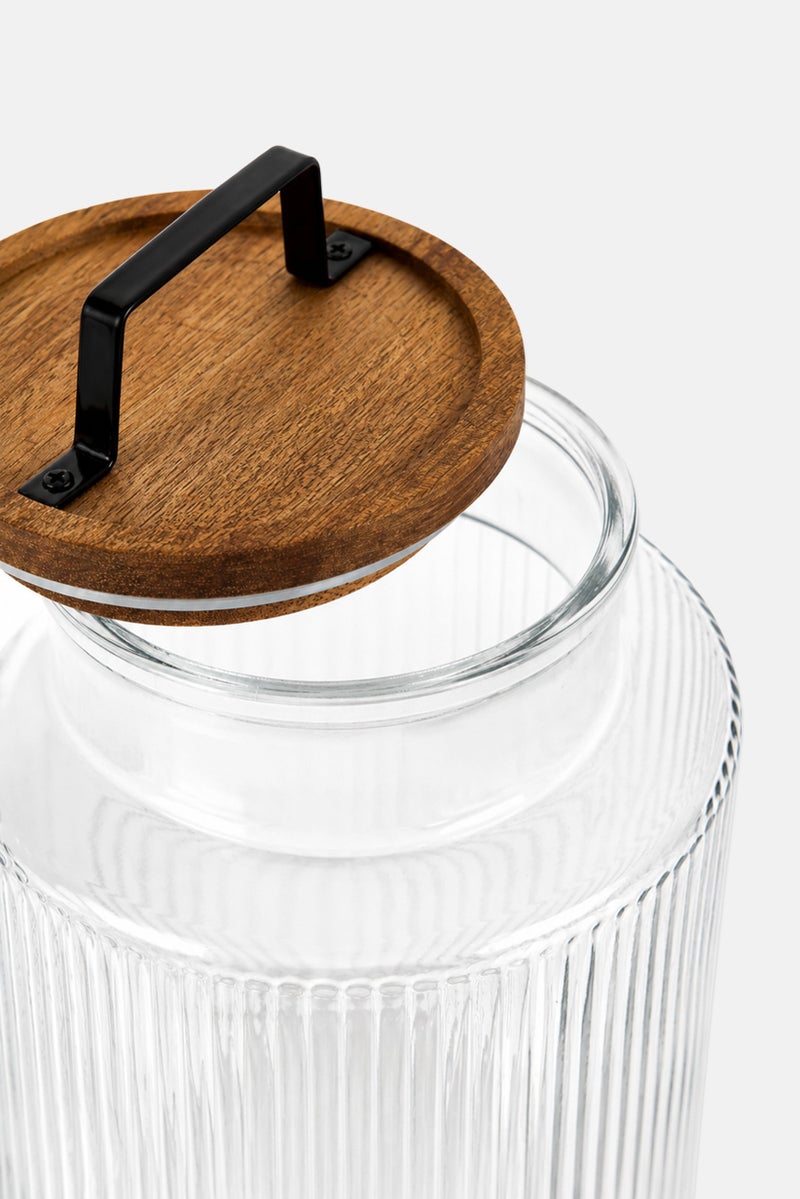 Bombay Fluted Glass Canister With Acacia Lid  Metal Handle, Transparent - Image 3