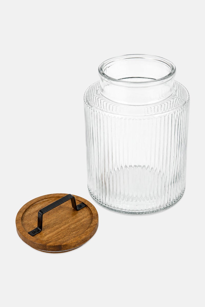 Bombay Fluted Glass Canister With Acacia Lid  Metal Handle, Transparent - Image 2