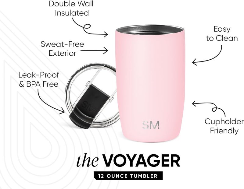 Simple Modern Travel Coffee Mug Tumbler with Flip Lid | Reusable Insulated Stainless Steel Cold Brew Iced Coffee Cup Thermos | Gifts for Women Men Him Her | Voyager Collection | 12oz | Blush - Image 2