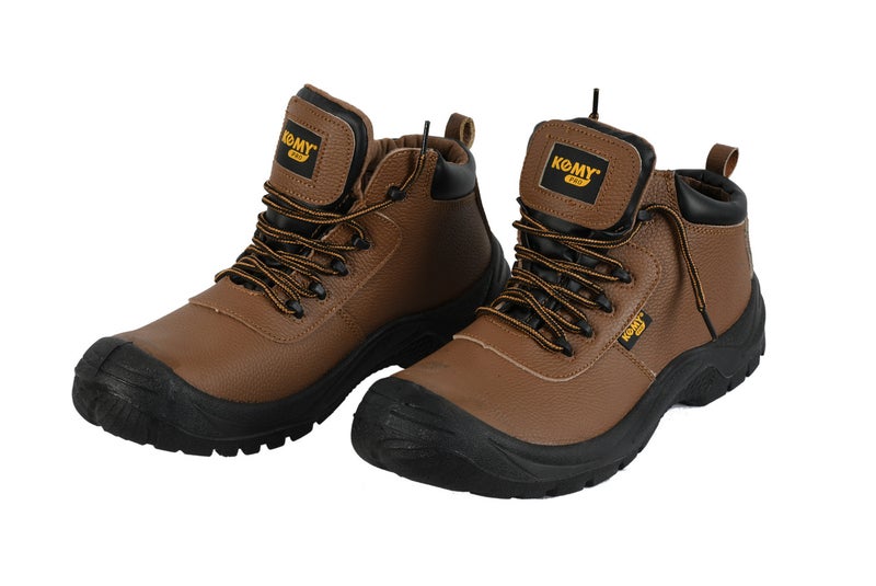 Komy Pro Series Premium  Engineer High Ankle Safety Shoes S3L SR Non Metalic, With Steel Toe Cap, Kevlar Midplate,  Antistatic EVA , PU Out Sole, Super Slip-Resistant , Breathable & Abrasion Resistant Mesh Lining & Brown Embossed Leather  - Model No: KMS240M - Image 2