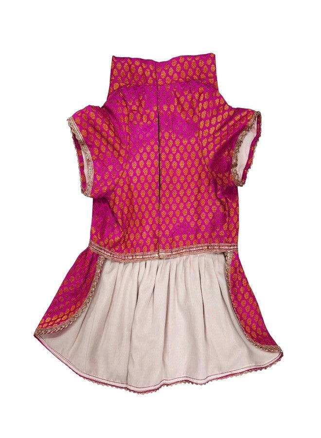 PawsIndia Traditional Royal Brocade Dress for Dogs - Indian Ethnic Pet Outfit for Weddings & Festivals - Pink Designer Dog Clothes - Comfortable Dog Dress for Small to Large Breeds - Image 3