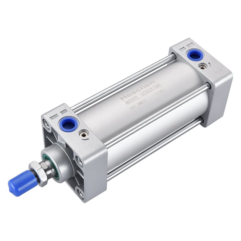 Heschen Pneumatic Standard Air Cylinder, SC 63-100, PT3/8'' Port, 63mm Bore, 100mm Stroke, Screwed Piston Rod Dual Action for Machinery Industry - Image 1
