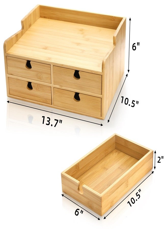 Eorbow منظم مكتب من الخيزران من إيوربو مع أدراج، أدراج صغيرة بثلاثة مستويات لسطح الطاولة، حاويات تخزين صغيرة للطاولة مع وسادات مضادة للخدش لمستلزمات المكتب المنزلي ومستحضرات التجميل، لا يتطلب تجميعًا - Image 2