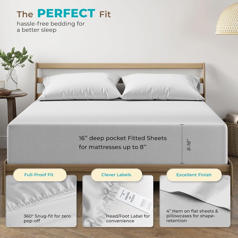 THREAD SPREAD 100% Egyptian Cotton Sheets Full Size - 800 Thread Count 4 Piece Deep Pocket Full Size Sheets Set, Silky Soft Cooling Sateen Weave Luxury Hotel Sheets, Fits Mattress Upto 18" - Silver - Image 4