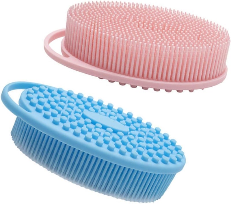 Silicone Body Cleaning Brush with Hook, 2pcs Two-Sided Bath and Scalp Massaging Shower Scrubber for Gentle Exfoliation and Deep Cleansing, Bathing Accessory for Home Use - Image 1