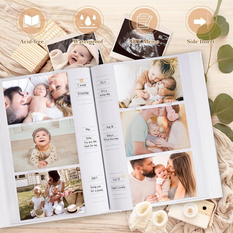 Lanpn Baby Photo Album 4x6 300 Pockets Linen Newborn Bebe Ultrasound Photo Album with Memo Writing Area Cover Photo Book Picture Album for kids Baby Boy Memory Book Keepsake Blue - Image 4