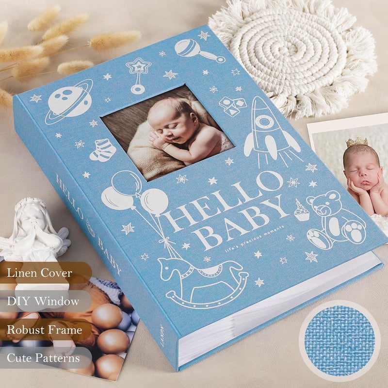 Lanpn Baby Photo Album 4x6 300 Pockets Linen Newborn Bebe Ultrasound Photo Album with Memo Writing Area Cover Photo Book Picture Album for kids Baby Boy Memory Book Keepsake Blue - Image 3