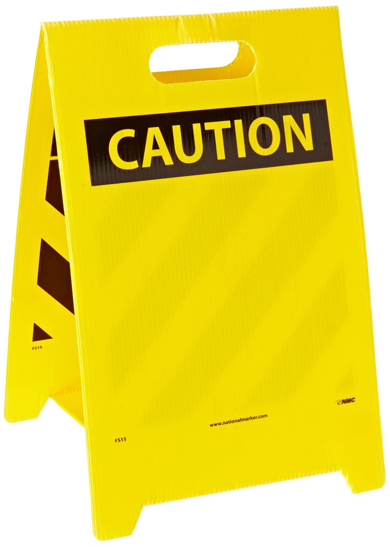 NMC FS15 Double Sided Floor Sign, Legend "CAUTION" with Hazard Stripe, 12" Length x 20" Height, Coroplast, Yellow/Black - Image 2