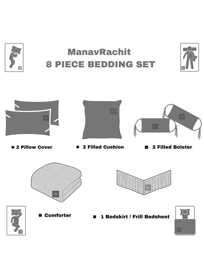 ManavRachit Satin Gold Printed 310 TC Wedding Bedding Set (1 Bedsheet, 2 Pillow Covers, 1AC Comforter, 2 Filled Cushions, 2 Filled Bolsters) for Home & Living Room (Red, Set of 8pc)(Butti Print) - Image 2