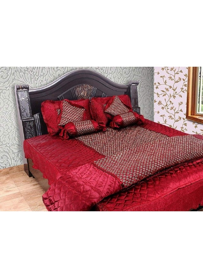 ManavRachit Satin Gold Printed 310 TC Wedding Bedding Set (1 Bedsheet, 2 Pillow Covers, 1AC Comforter, 2 Filled Cushions, 2 Filled Bolsters) for Home & Living Room (Red, Set of 8pc)(Butti Print) - Image 5